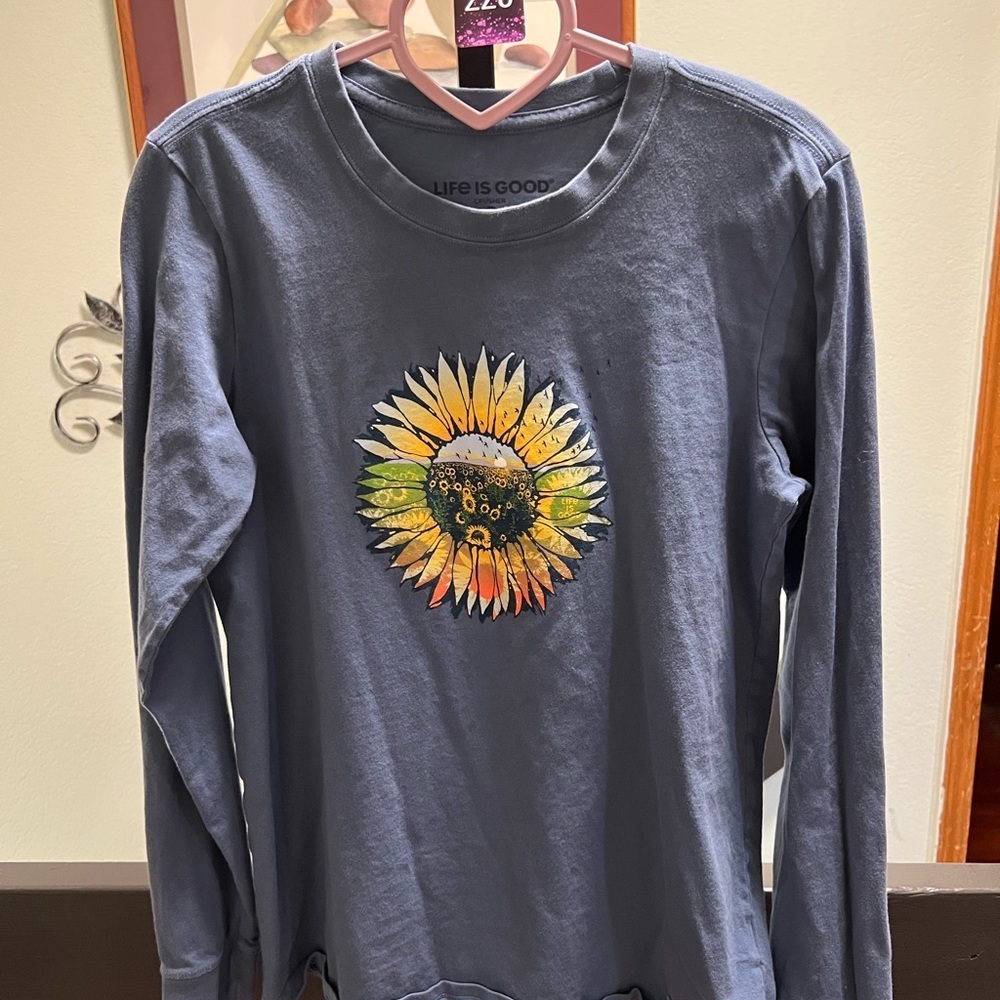 Life Is Good Blue Long Sleeve “Sunflower” Tee #228